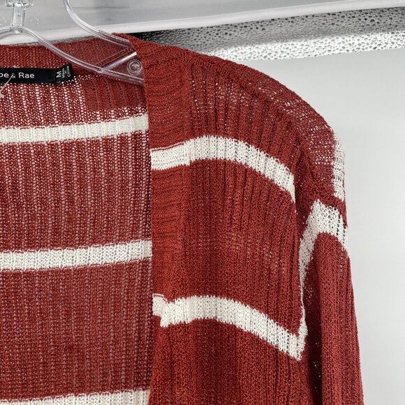 Doe & Rae Striped Open Front Duster Cardigan Cinnamon/White Size Medium - Picture 4 of 9